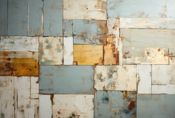 Weathered Wall with Multicoloured Wooden Squares