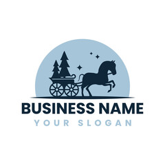 Horse Christmass Carriage Logo Vintage Design Vector