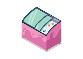 Ice cream refrigerator in isometric view. Simple flat illustration.