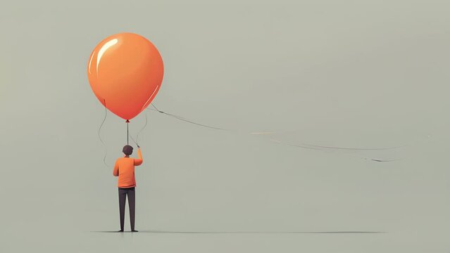 Minimal flat motion of a person holding a balloon labeled promises but the strings are being pulled by someone else. 2D cartoon animation. .