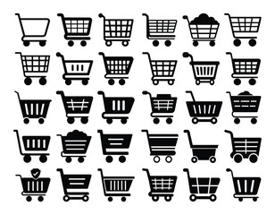 Set of shopping cart icon, silhouette, logo vector illustration isolated on white background 