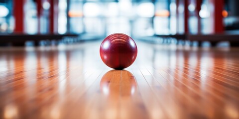 A bowling ball showcased in a bowling lane. - obrazy, fototapety, plakaty