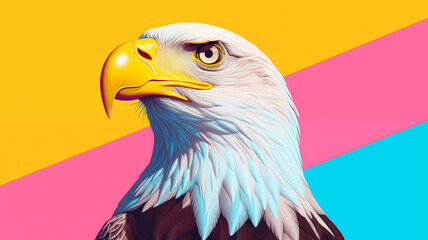 Abstract, colorful pop art american bald eagle background, wallpaper