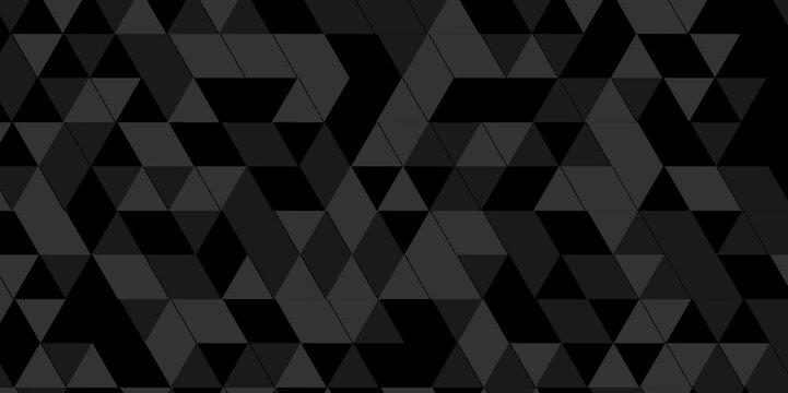 Modern abstract seamless geometric low poly black and gray pattern background. Geometric print composed of triangles. Black and gray wall rough triangle tiles pattern mosaic background.