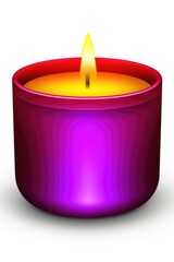 A purple candle with a yellow flame.