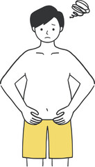 Fototapeta premium ぽっこりお腹を気にする男性