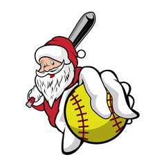 Cartoon of Santa Claus playing baseball