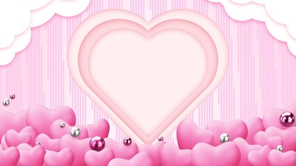 Happy Valentine's day february of love romantic wedding greeting video concept with pink heart shape falling confetti on pastel color pink abstract motion background. Animation of love festival.