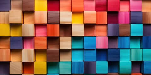 Arrangement of vibrant wooden blocks in a wide display.