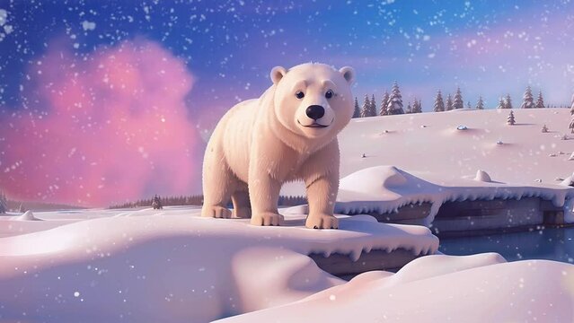 polar bear in the snow, Seamless Animation Video Background in 4K Resolution	