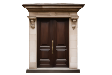 a high quality stock photograph of a single dark brown door isolated on white background