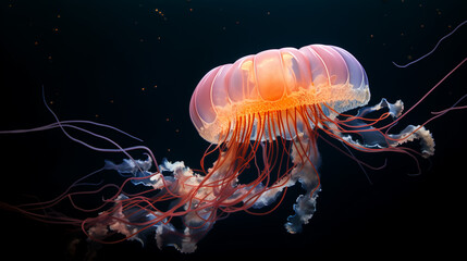 A mesmerizing jellyfish floating gracefully in its tank, AI Generative.