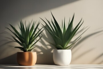 blurred shadow from Aloe Vera on the wall minimal abstract background for product