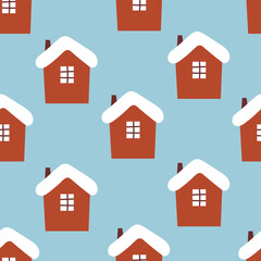 holiday Seamless pattern with cartoon houses, decor elements. colorful vector for kids, flat style. hand drawing. Baby design for fabric, textile, print, wrapper.