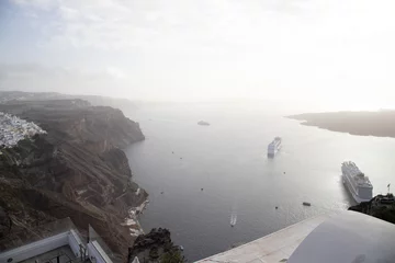 Poster de jardin Europe méditerranéenne Two cruise ships anchored in Santorini, Greece