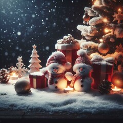 snowy snowban and presents christmas background cinematic lighting