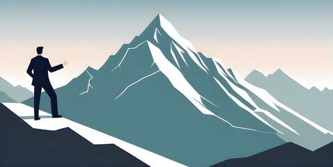 Smart businessman professional for success invest business standing on top of mountain