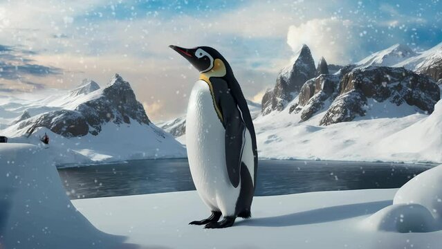 penguin on the snow, Seamless Animation Video Background in 4K Resolution	