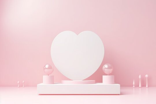 Minimal background, mock up with stand podium for product display,Abstract white geometry shape background minimalist Valentine's day pink background, Abstract mock up