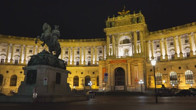 Hofburg Palace front view panorama in Vienna at night