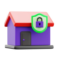 house with padlock and shield for inhome internet network protection. cyber security 3d icon illustration render design