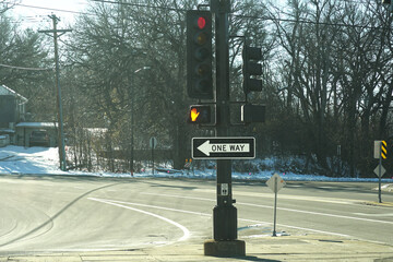 Traffic signs on street road.