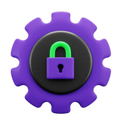 cogwheel gear with padlock symbol for cyber security tech service 3d icon illustration render design