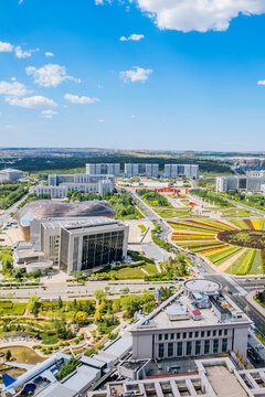 Urban Aerial Photography Scenery of Kangbashi New Area in Ordos, Inner Mongolia, China
