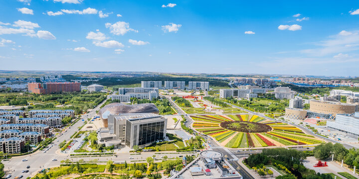 Urban Aerial Photography Scenery of Kangbashi New Area in Ordos, Inner Mongolia, China