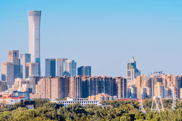 Beijing, China CBD skyline and Ferris wheel scenery
