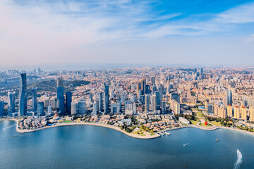 Aerial photography of the coastal buildings in Fushan Bay, Qingdao, Shandong, China