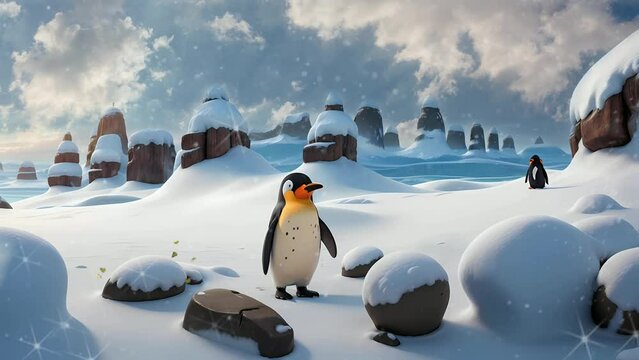penguins in polar regions, Seamless Animation Video Background in 4K Resolution	