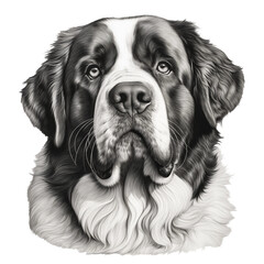 Gentle Giant St. Bernard Charcoal Pencil Drawing on Transparent Background
