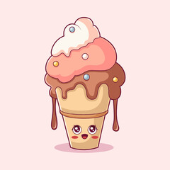 Cute Ice Cream Character Design Illustration