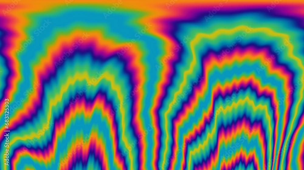 Poster vibrant and trippy backdrop adorned with neon-hued glitched patterns, enhanced by a captivating pola