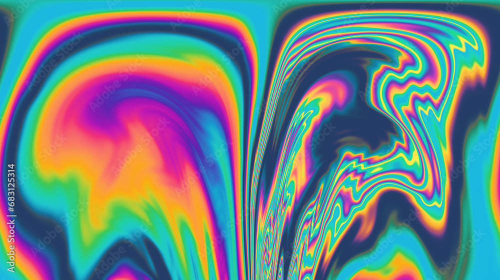 Aufkleber vibrant and trippy backdrop adorned with neon-hued glitched patterns, enhanced by a captivating pola