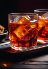 iced tea in glass cup in dark background