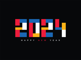 Vector simple style flat happy new year 2024 black background