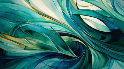 Cercles muraux Coloré An abstract stained glass painting of blue and green waves