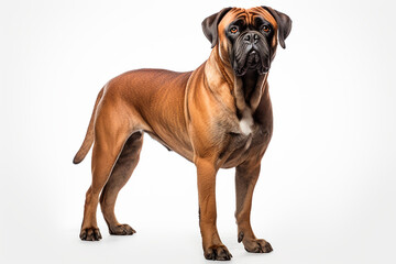 Obraz premium Bullmastiff standing on a white background. Animal right-side portrait.
