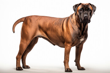 Obraz premium Bullmastiff standing on a white background. Animal right-side portrait.