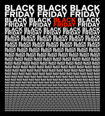 Black friday black and white background composed of big amount of decreased words.