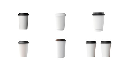 Collection of PNG. Blank take away coffee cup isolated on a transparent background.