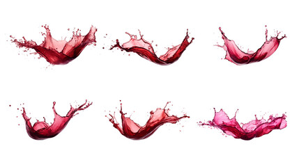 Collection of PNG. Delicious red wine splash isolated on a transparent background.