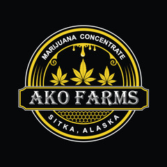 cannabis logo in gold color. hemp oil with extract drop badge design with dropper. vector cannabis badges