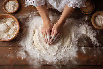 Women's hands preparing dough