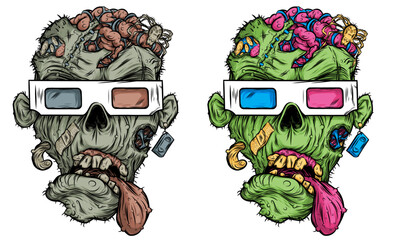 Zombie wearing 3d Glasses with Gross Yucky Brains © Uncle Kadaver