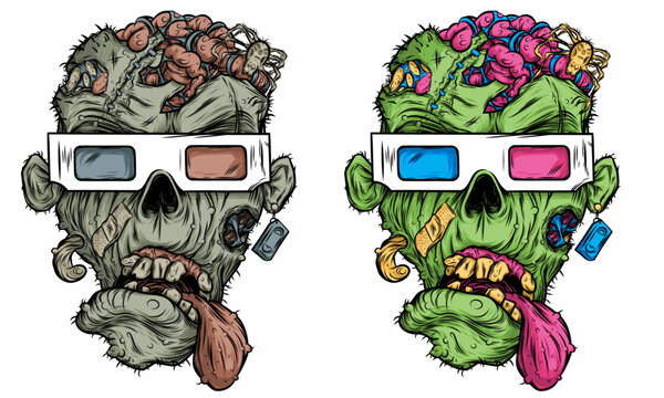 Zombie wearing 3d Glasses with Gross Yucky Brains