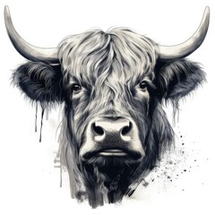 Black and White Cow Portrait with Artistic Spots