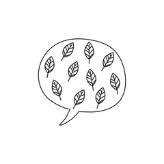 ポップなリーフ模様のスピーチバブル、線画、黒線、幾何学模様、PNG